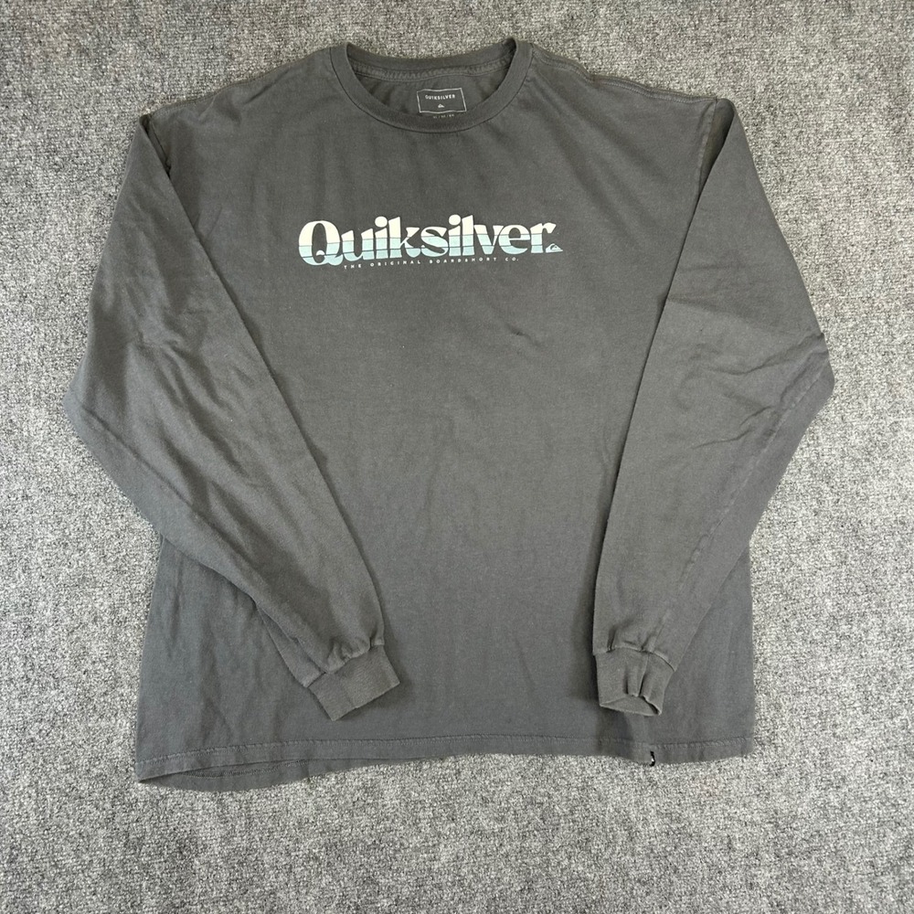 Quiksilver Mens XL Long Sleeve Graphic T-Shirt Charcoal Grey Surf Logo Tee